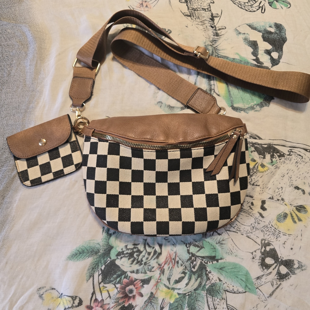 Checkered Crossbody Bag with Coin Pouch